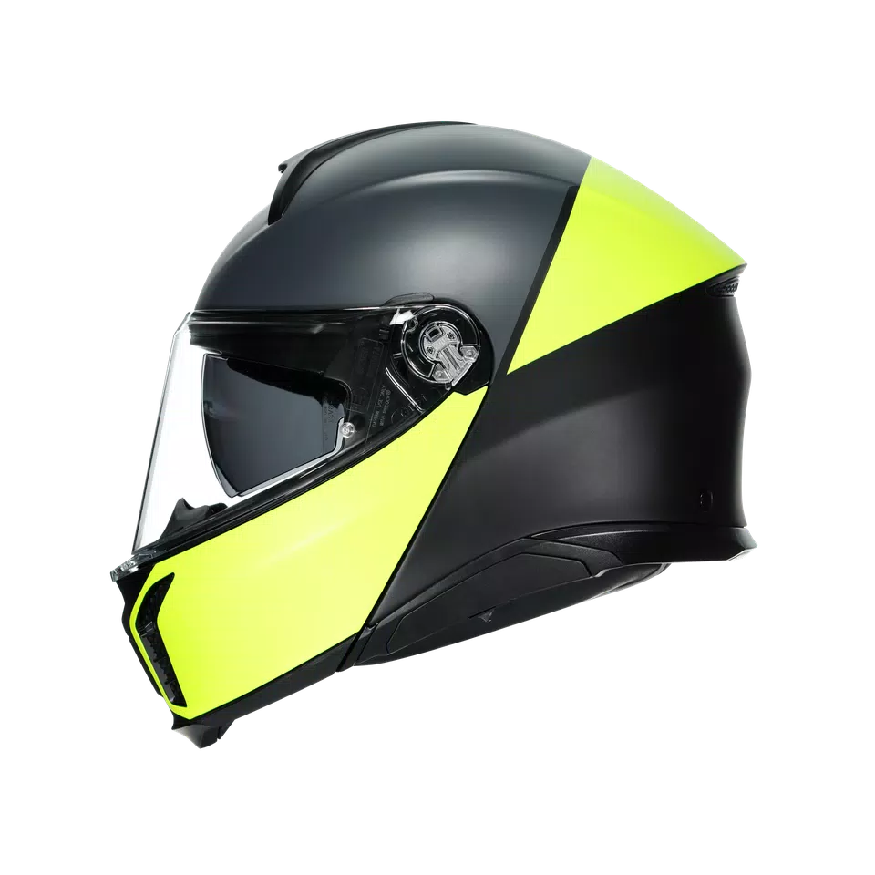 TOURMODULAR BALANCE MATT BLACK/YEL FL/GREY - MOTORBIKE FLIP UP HELMET E2206