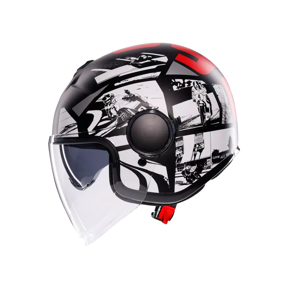 ETERES HISTORY MATT BLACK/WHITE/RED - MOTORBIKE OPEN FACE HELMET E2206